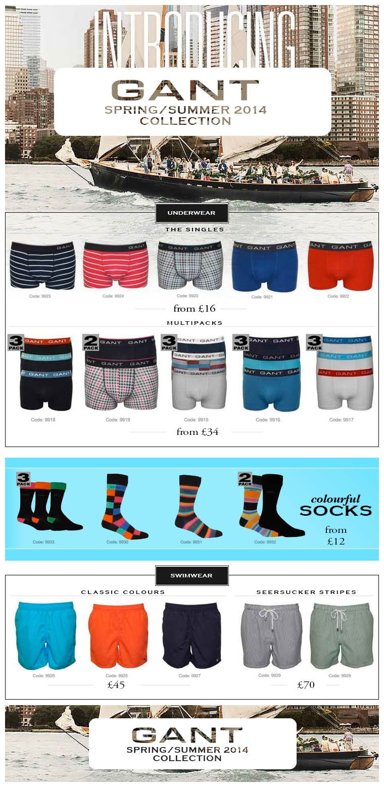 Gant underwear and swimwear SS14 collection at UnderU.com