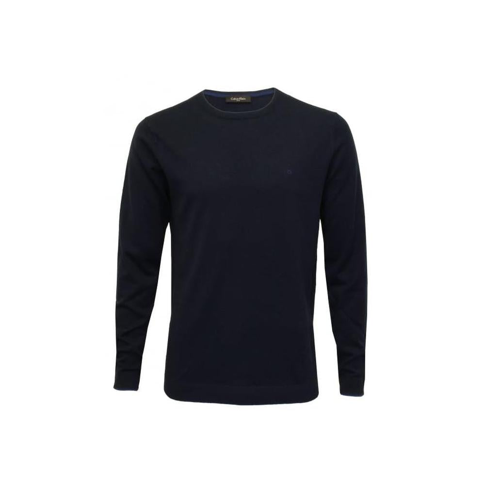 Saul Crew-Neck Ribbed Knit Sweater, Navy-Calvin Klein-UNDERU