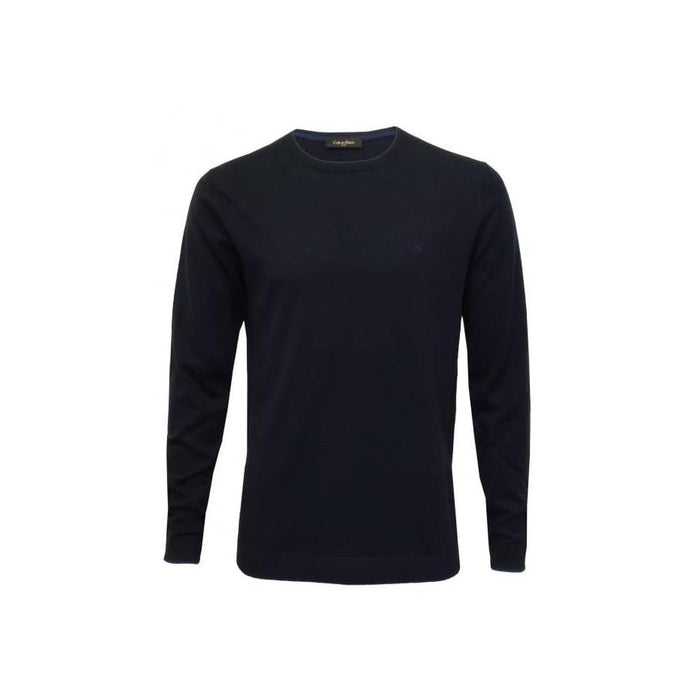 Saul Crew-Neck Ribbed Knit Sweater, Navy-Calvin Klein-UNDERU