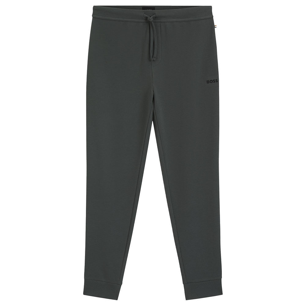 Dark green sweatpants with a brand logo on a white background