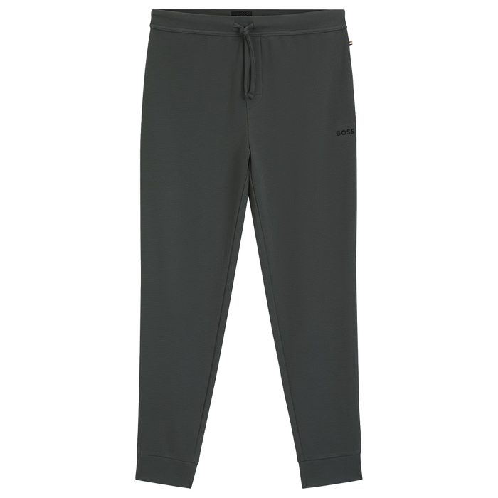 Dark green sweatpants with a brand logo on a white background