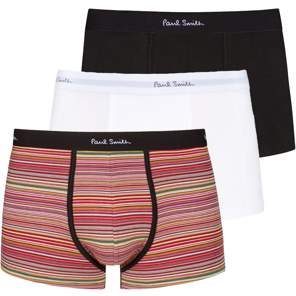 3-Pack Multi-Stripe & Solid Boxer Trunks, Black/White/Multi-Paul Smith-UNDERU