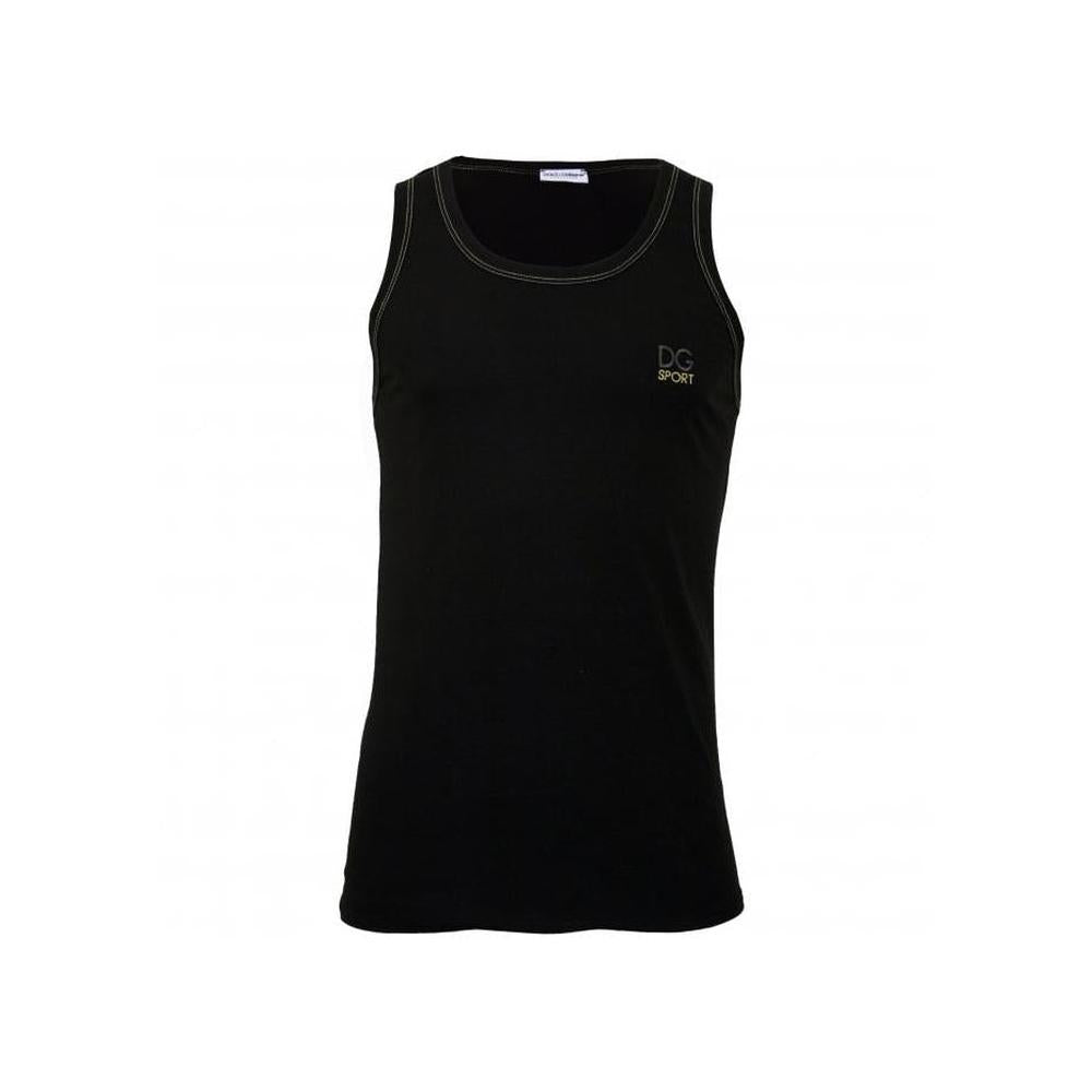 DG Sport Embroidery Pima Cotton Stretch Gym Vest, Black-Dolce & Gabbana-UNDERU