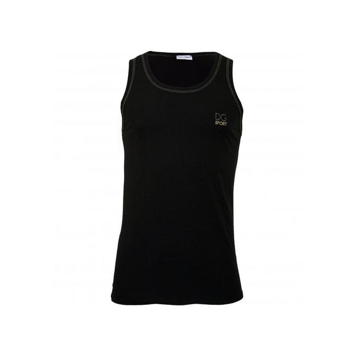 DG Sport Embroidery Pima Cotton Stretch Gym Vest, Black-Dolce & Gabbana-UNDERU