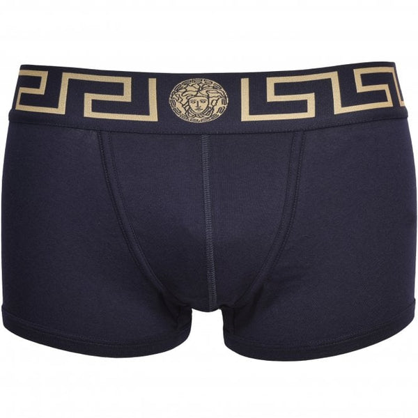 Versace Men's Greca Border Boxer Trunks, Blue/Gold