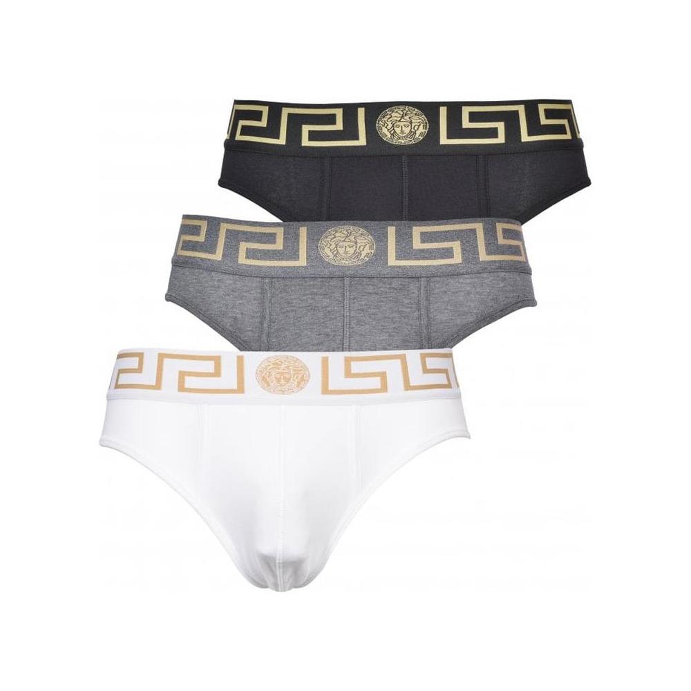 3-Pack Greca Border Briefs, Black/White/Grey-Versace-UNDERU