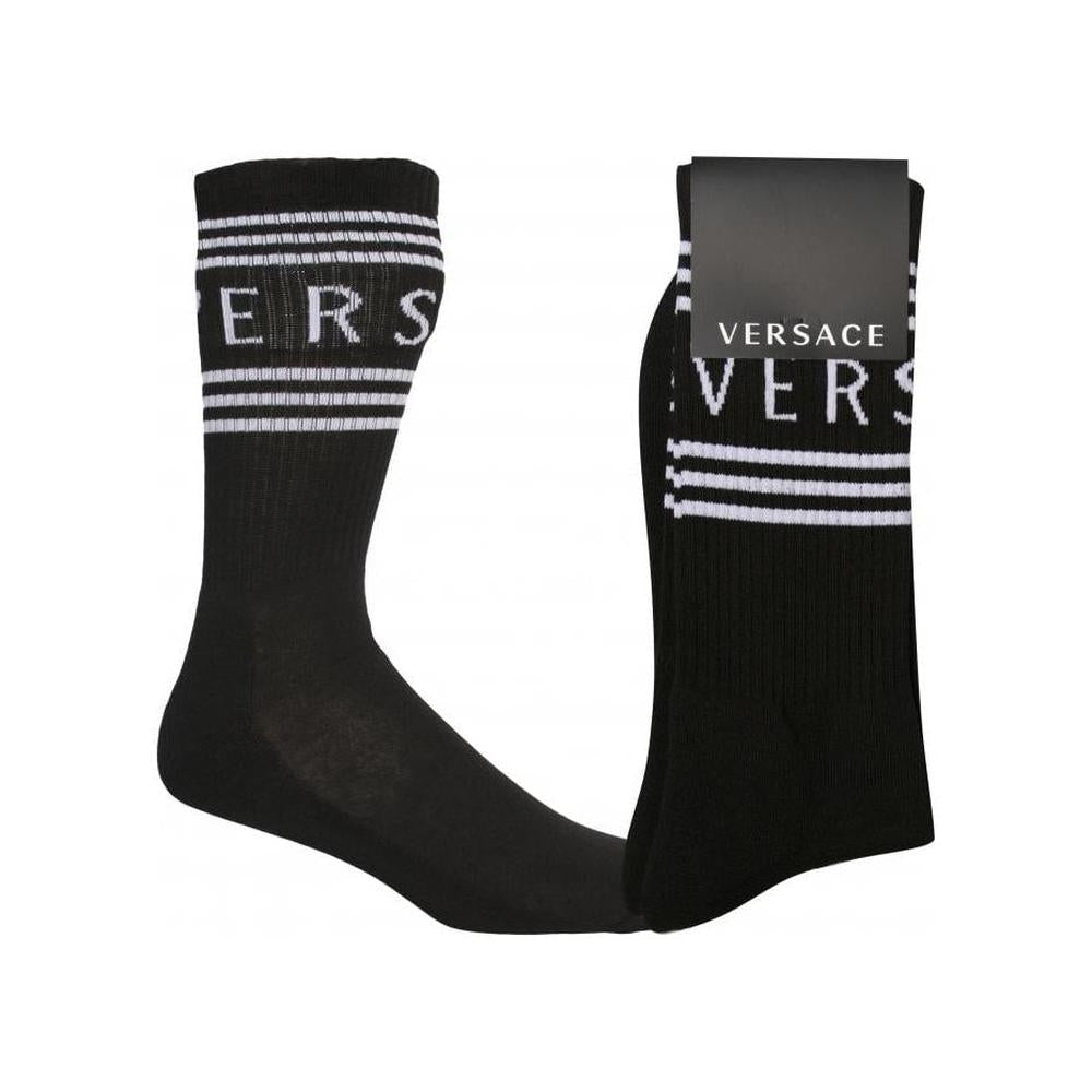 Versace-1990's Vintage Logo Sports Socks, Black/white-UNDERU