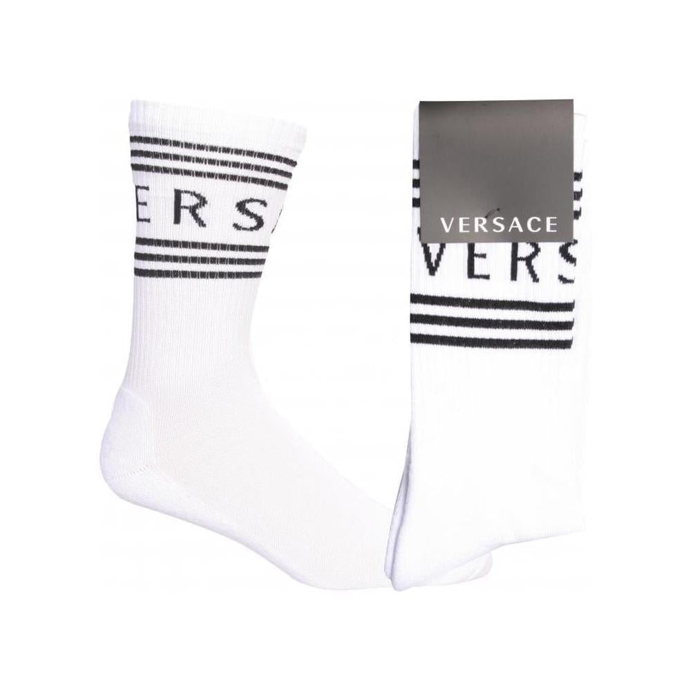 Versace-1990's Vintage Logo Sports Socks, White/black-UNDERU