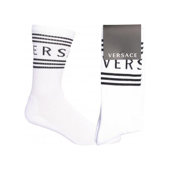 Versace-1990's Vintage Logo Sports Socks, White/black-UNDERU