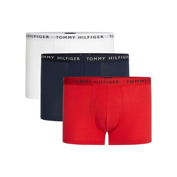 Tommy Hilfiger-3-Pack Recycled Essentials Stretch Boxer Trunks, Red/White/Navy-UNDERU