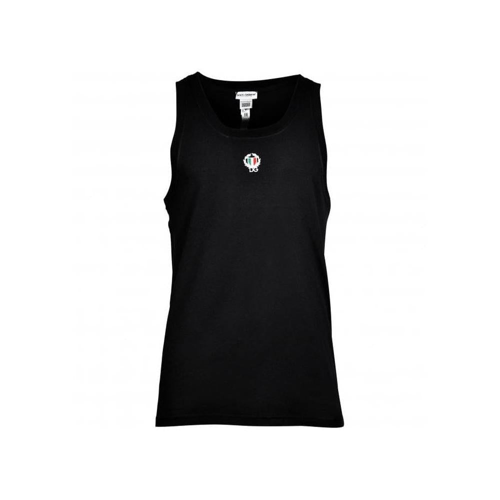 Dolce& Gabbana Tank Top Vest with Crest, Black-Dolce & Gabbana-UNDERU
