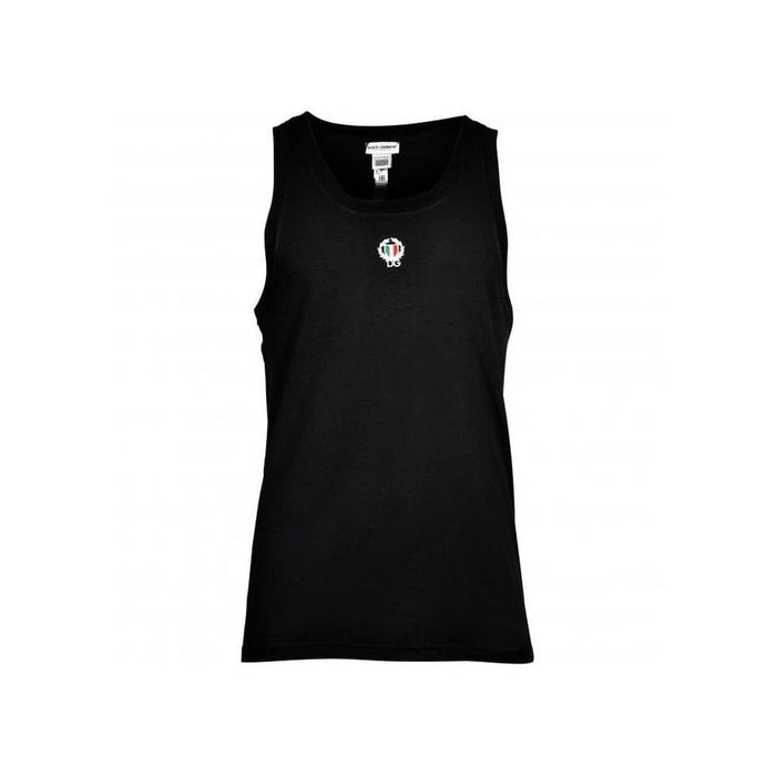 Dolce& Gabbana Tank Top Vest with Crest, Black-Dolce & Gabbana-UNDERU