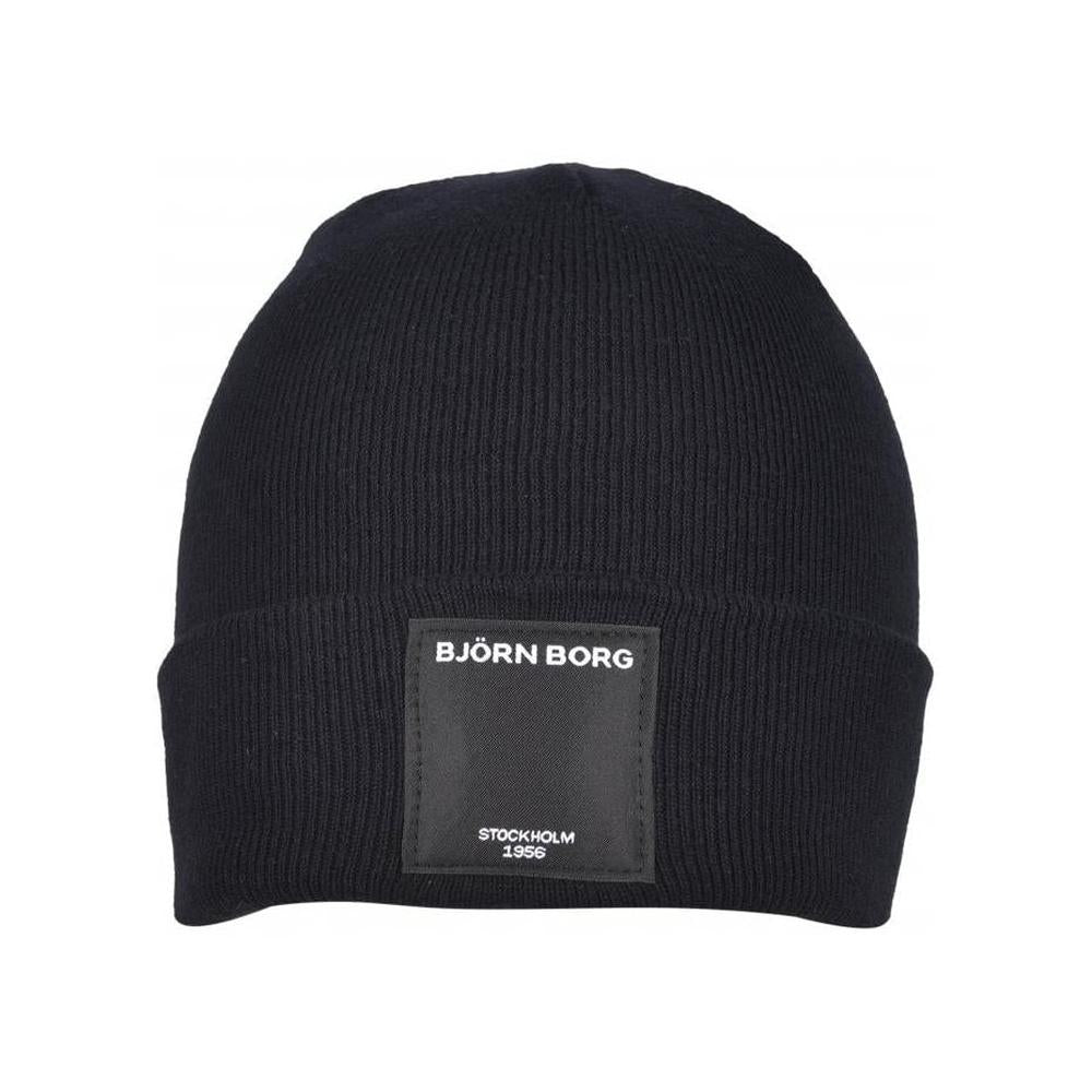 Organic Cotton Logo Patch Beanie Hat, Black-Bjorn Borg-UNDERU