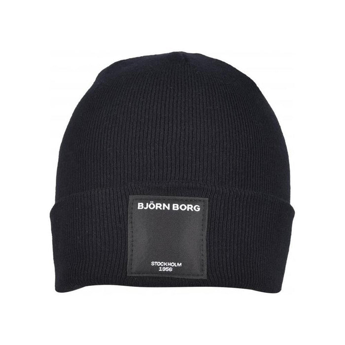 Organic Cotton Logo Patch Beanie Hat, Black-Bjorn Borg-UNDERU