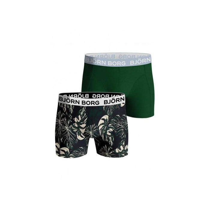 2-Pack Leaf Print & Solid Boys Boxer Trunks, Green/Navy-Bjorn Borg-UNDERU