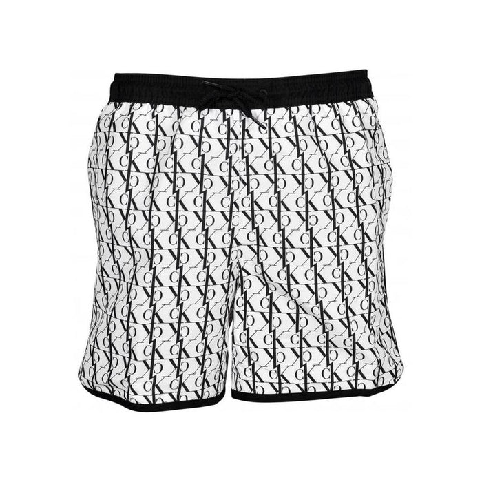 cK1 Logo Print Boys Swim Shorts, Black/White-Calvin Klein-UNDERU