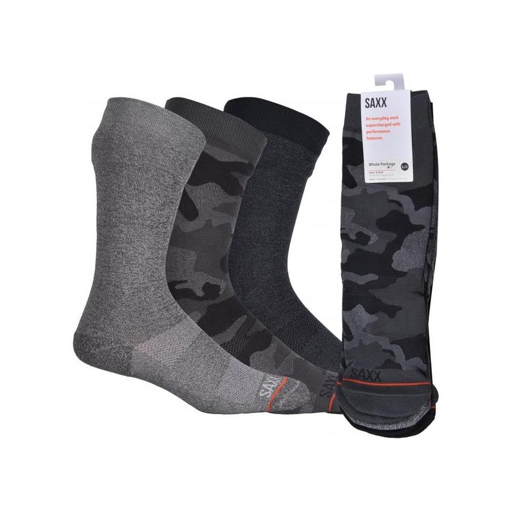 3-Pack Whole Package Camo & Solid Socks, Black/Grey-SAXX-UNDERU