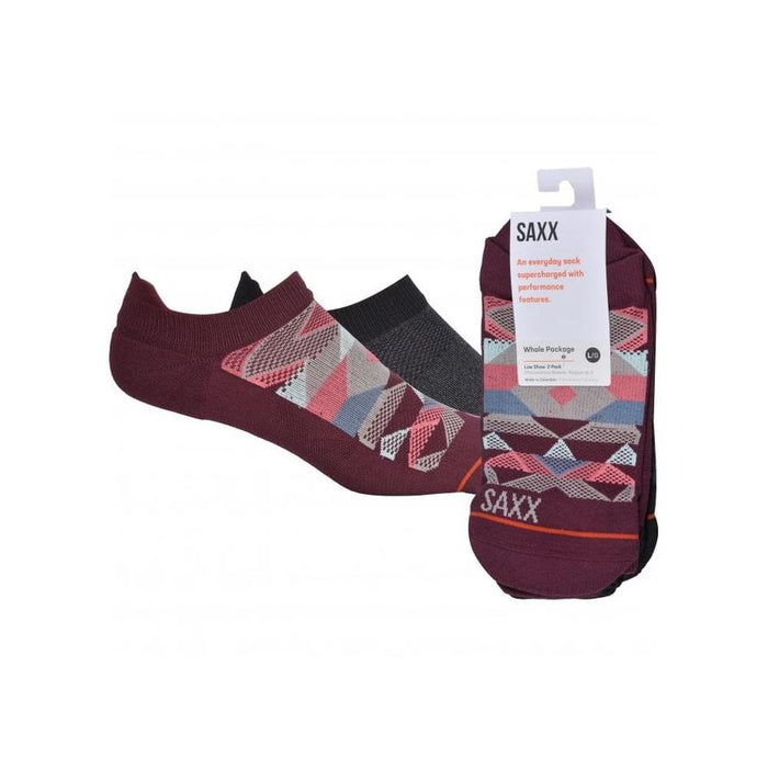 2-Pack Whole Package Geo Pattern Liner Socks, Black/Burgundy-SAXX-UNDERU