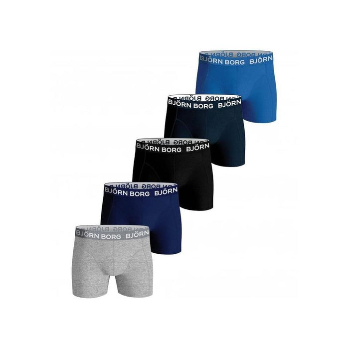Bjorn Borg-5-Pack Classic Logo Boys Boxer Trunks, Black/Grey/Navy/Blue-UNDERU