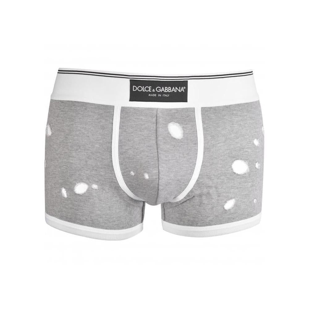 Dolce & Gabbana-Made In Italy Label Distressed-Look Boxer Trunk, Grey/white-UNDERU