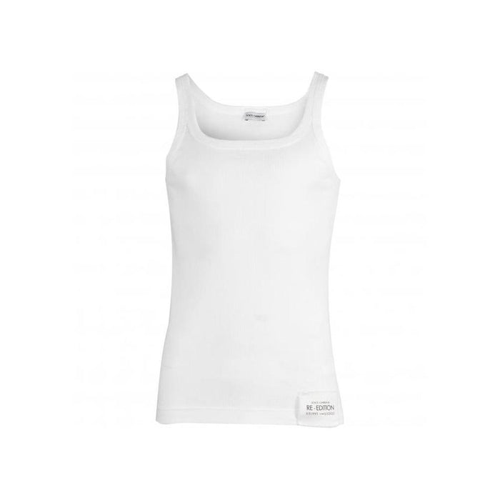 Dolce & Gabbana-Re-Edition Label Ribbed Tank Top Vest, White-UNDERU