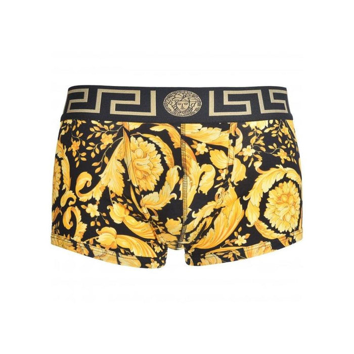 Versace-Iconic Barocco Low-Rise Boxer Trunk, Black/Gold-UNDERU
