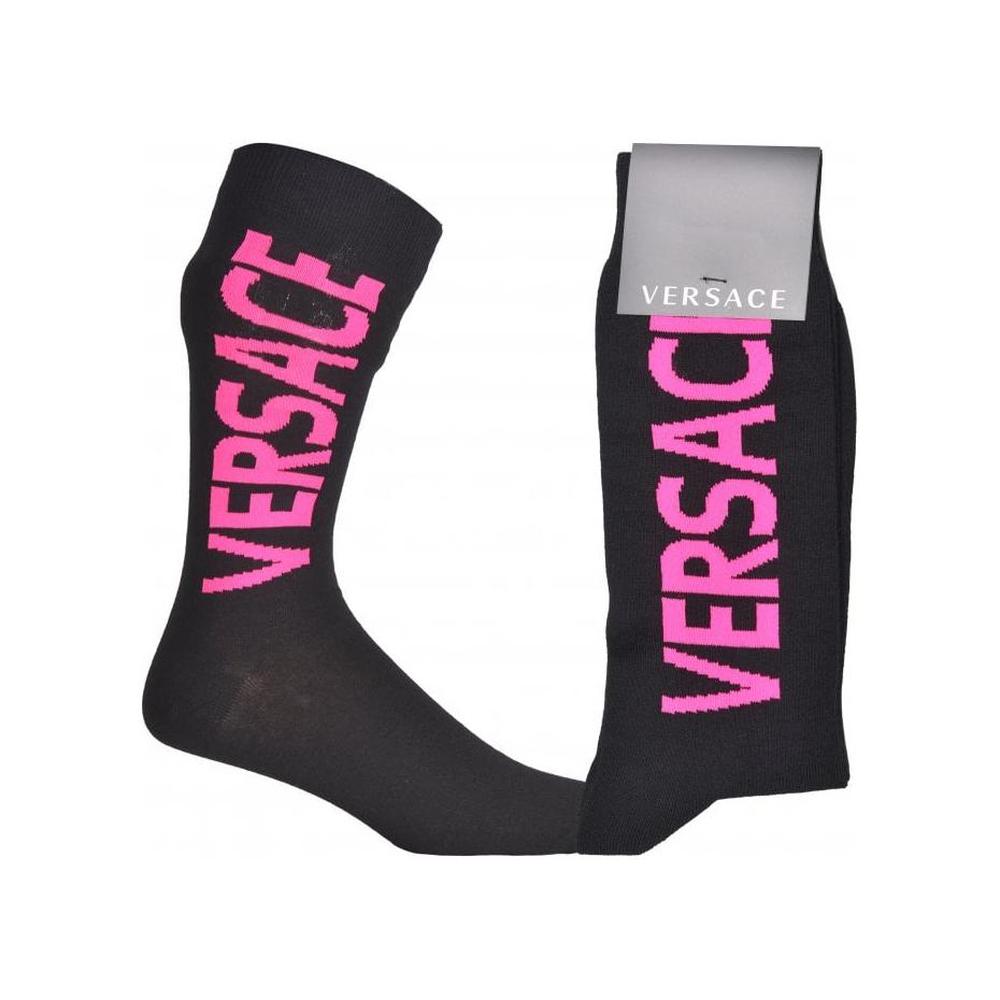 Versace-Script Logo Sports Socks, Black/pink-UNDERU