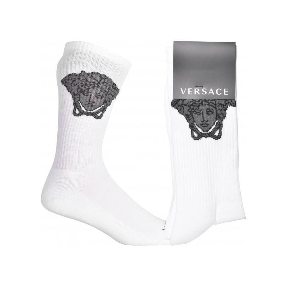 Versace-Medusa Jacquard Logo Sports Socks, White/black-UNDERU