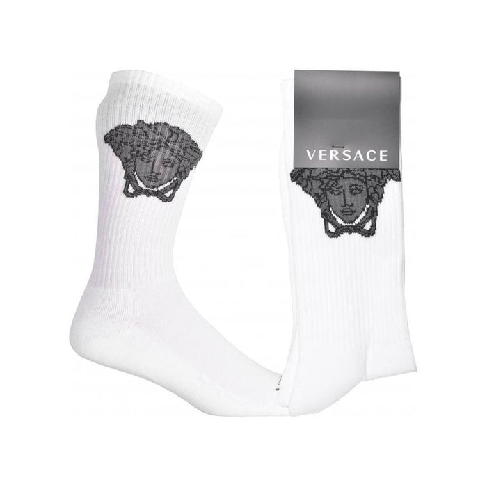 Versace-Medusa Jacquard Logo Sports Socks, White/black-UNDERU