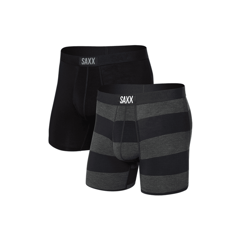 SAXX-2-Pack Vibe Graphite Rugby Boxer Briefs, Grey/Black-UNDERU