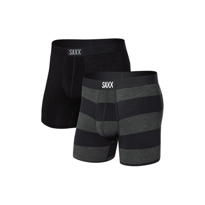 SAXX-2-Pack Vibe Graphite Rugby Boxer Briefs, Grey/Black-UNDERU