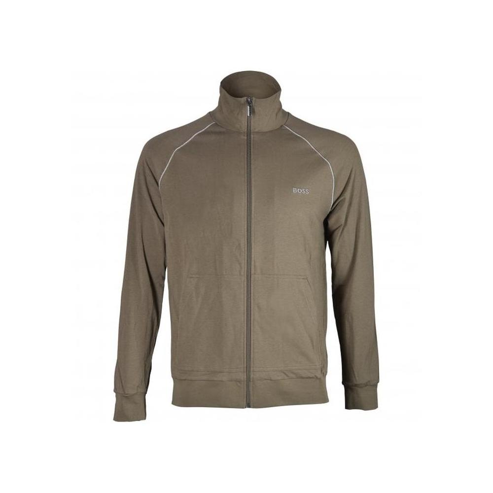 BOSS-Mix & Match Zip-Thru Loungewear Track Jacket, Khaki/grey-UNDERU