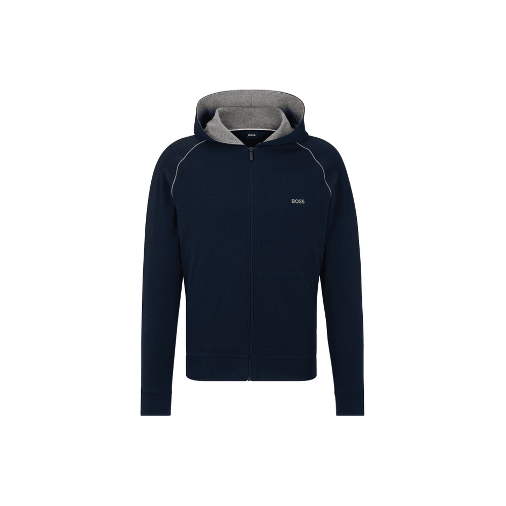 BOSS-Mix & Match Zip-Thru Loungewear Hoodie, Navy-UNDERU