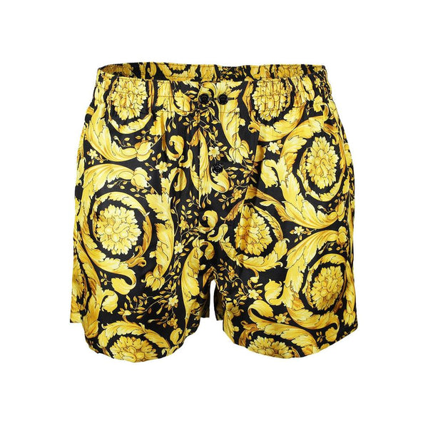 Versace Men's Silk Barocco Print Pyjama Shorts, Black/Gold