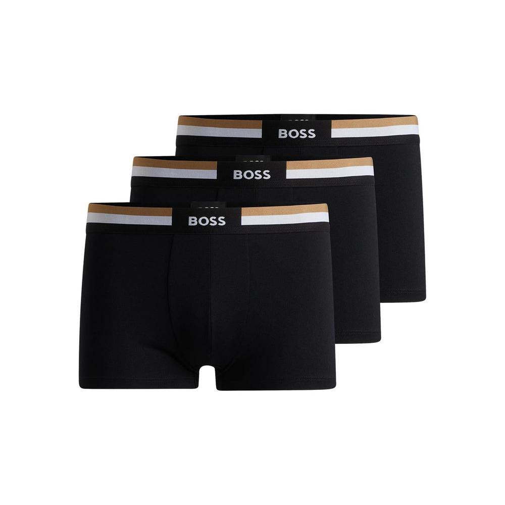 BOSS-3-Pack Signature Waistband Boxer Trunks, Black-UNDERU