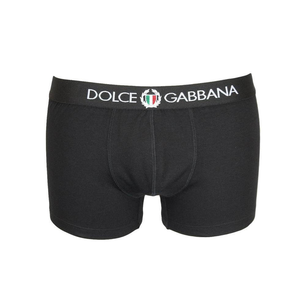 Dolce & Gabbana Men's Two-Way Stretch Boxer Trunks with Crest, Black