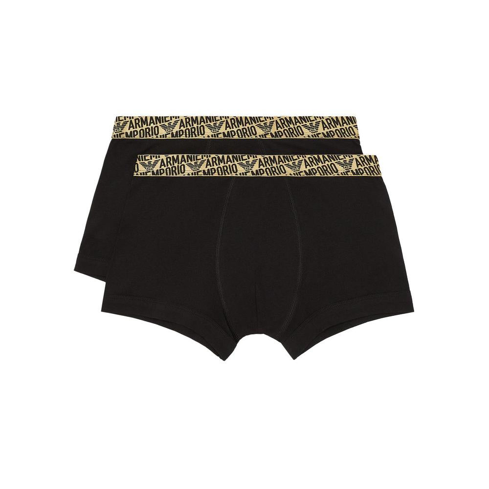 Emporio Armani Men's 2-Pack Stretch Cotton Boxer Trunks, Black/Gold