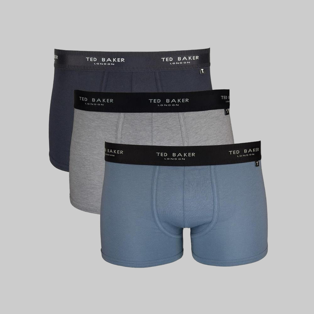 Ted baker 3 pack of boxer trunks, navy, pale blue and grey