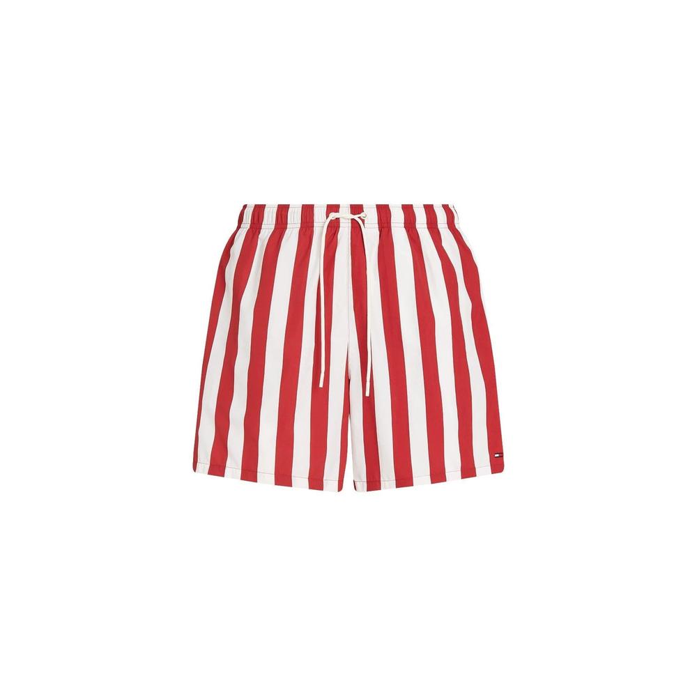 TH Medium Length Drawstring Bold Stripe Swim Shorts, Medium Red