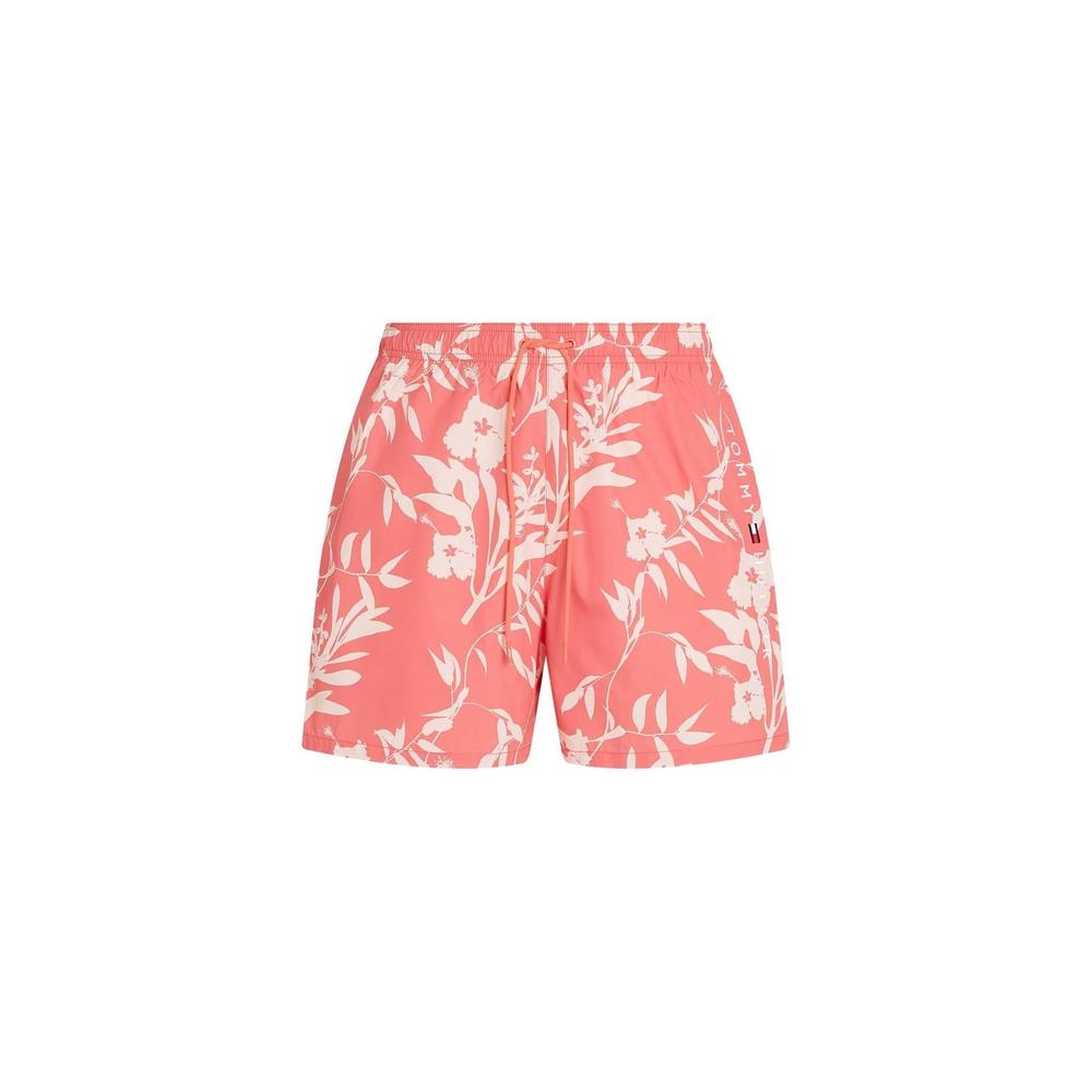 TH Medium Length Drawstring Floral Tropic Swim Shorts, Pink Poppy