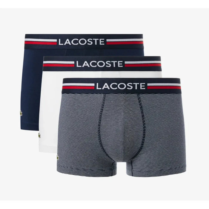 Lacoste 3-Pack Signature Waist Boxer Trunks, Navy Blue/White