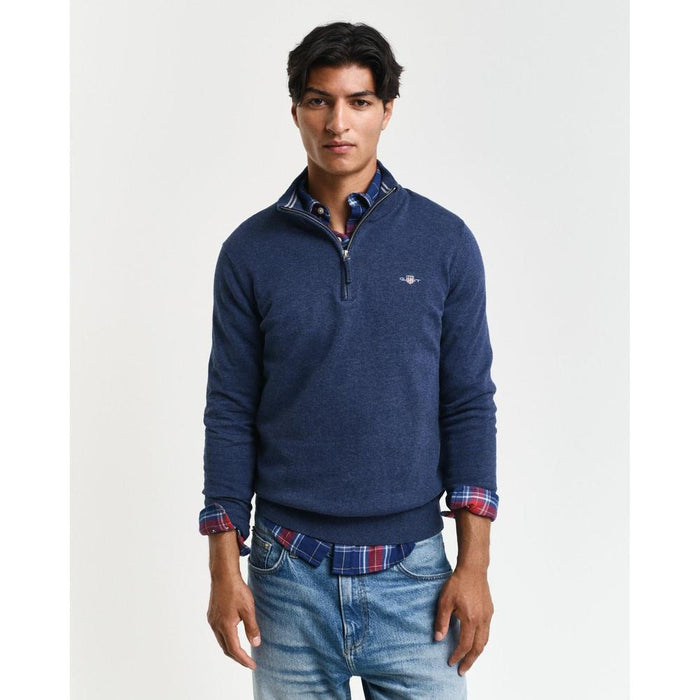 Gant mens classic cotton half-zip sweatshirt in navy