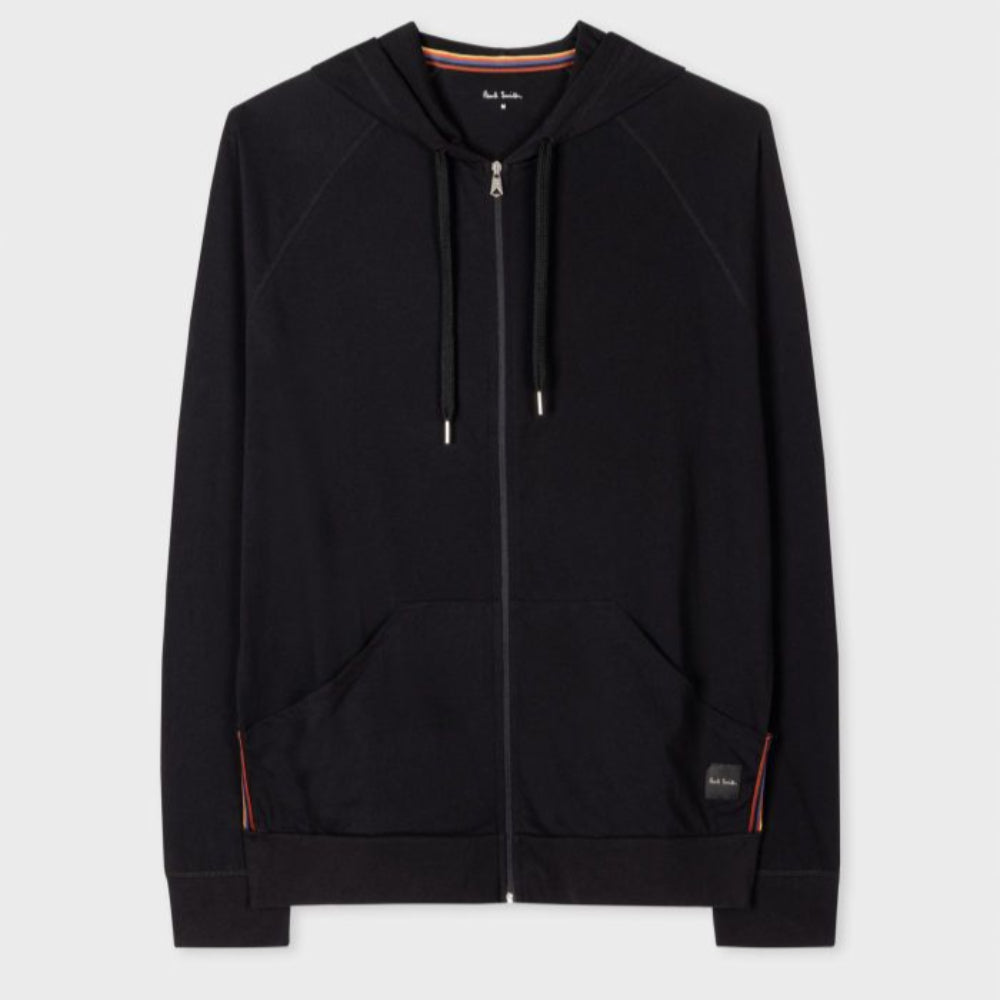 Cotton Jersey Zip Lounge Hoodie, Black