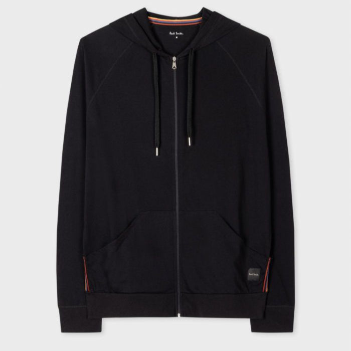 Cotton Jersey Zip Lounge Hoodie, Black
