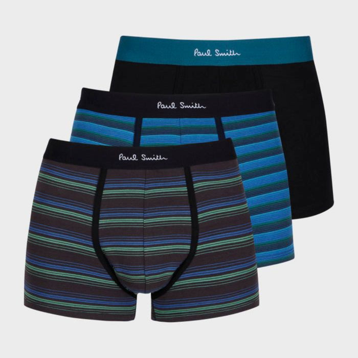 3-Pack Men's Trunks Stripe/Plain, Multi coloured
