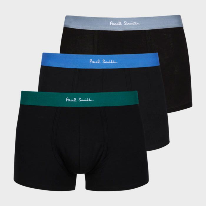 3-Pack Boxer Trunks with Mixed Waistband, Black