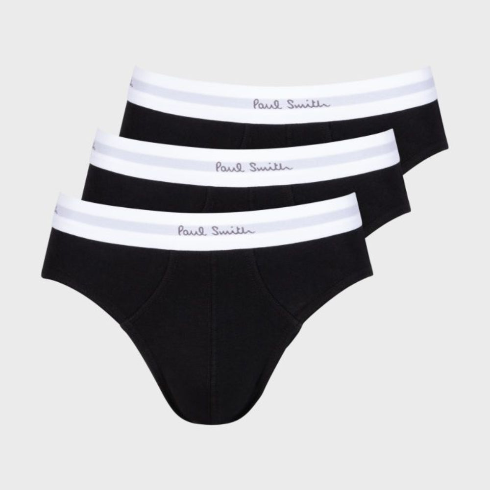 3-Pack Men's Briefs, Black with White Waistband