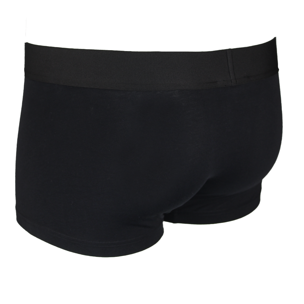 Black boxer trunks, back view, on a white background