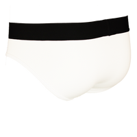 White underwear with a black waistband on a white background
