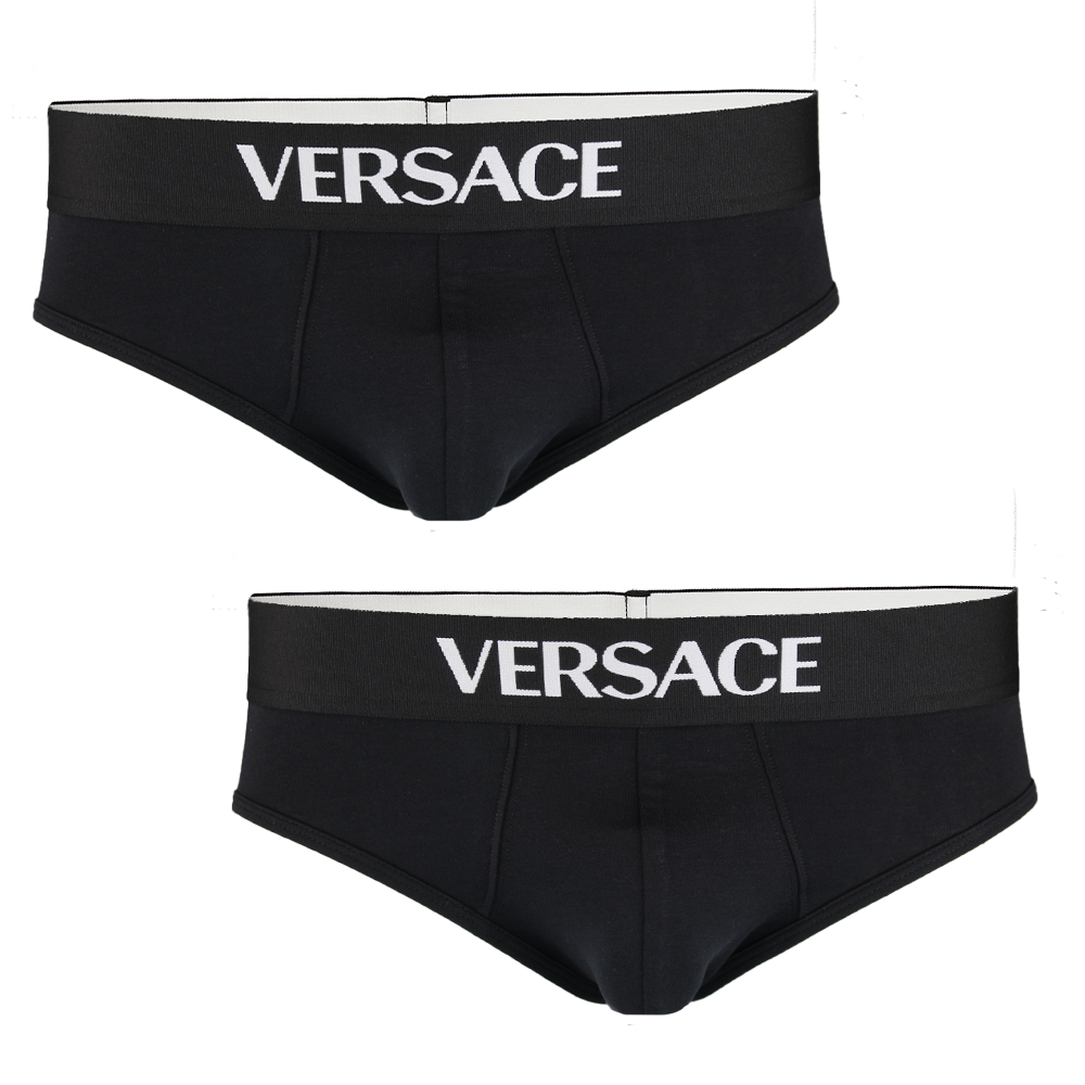 Versace 2-Pack Tex Jersey Low Rise  Essential Brief, Black